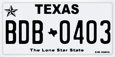 TX license plate BDB0403