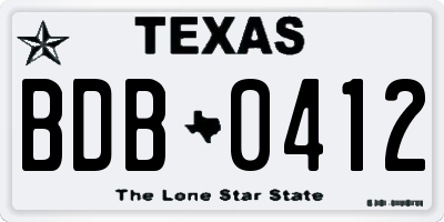 TX license plate BDB0412