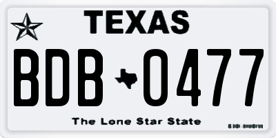 TX license plate BDB0477