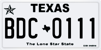 TX license plate BDC0111