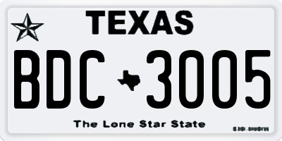 TX license plate BDC3005