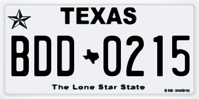TX license plate BDD0215