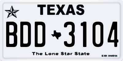 TX license plate BDD3104