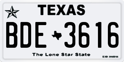 TX license plate BDE3616