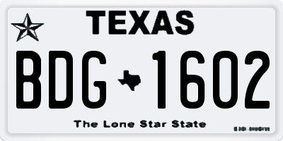 TX license plate BDG1602