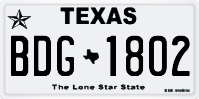 TX license plate BDG1802