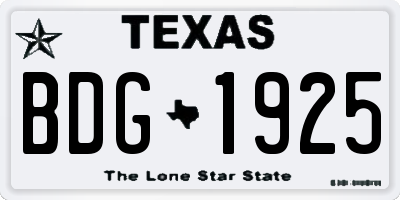 TX license plate BDG1925