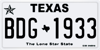 TX license plate BDG1933