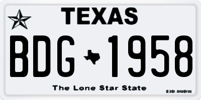 TX license plate BDG1958