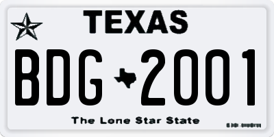 TX license plate BDG2001