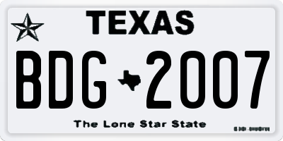 TX license plate BDG2007