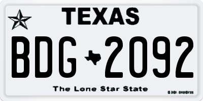 TX license plate BDG2092
