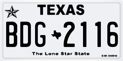 TX license plate BDG2116
