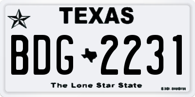 TX license plate BDG2231