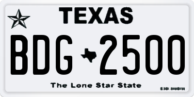 TX license plate BDG2500