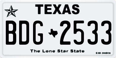TX license plate BDG2533