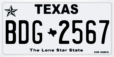 TX license plate BDG2567