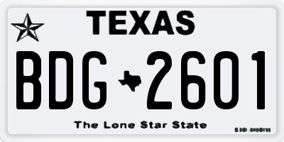 TX license plate BDG2601