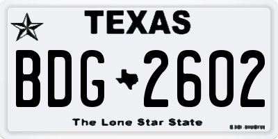 TX license plate BDG2602