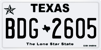 TX license plate BDG2605