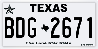TX license plate BDG2671