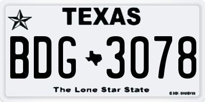 TX license plate BDG3078
