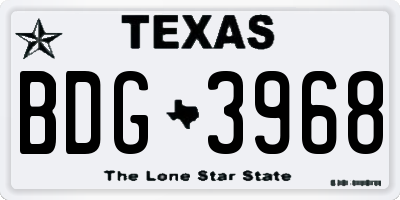 TX license plate BDG3968