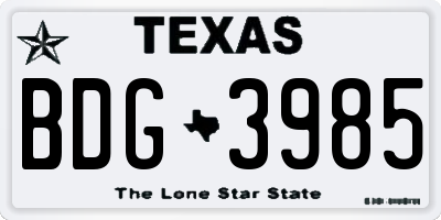 TX license plate BDG3985