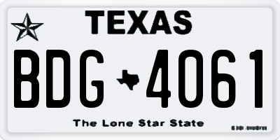 TX license plate BDG4061