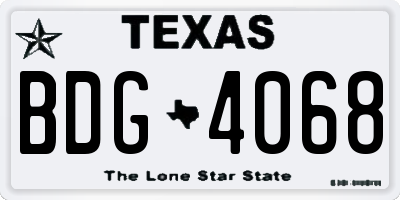TX license plate BDG4068