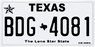 TX license plate BDG4081