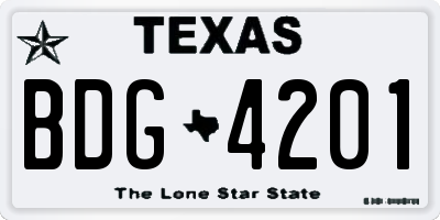 TX license plate BDG4201