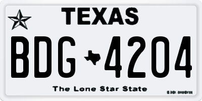 TX license plate BDG4204
