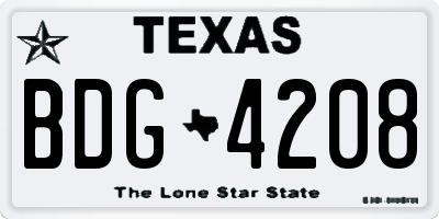 TX license plate BDG4208