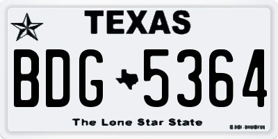 TX license plate BDG5364