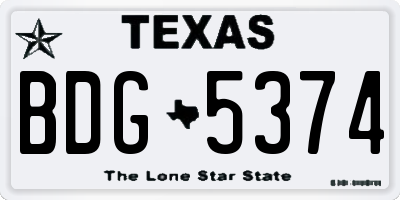 TX license plate BDG5374