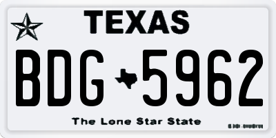 TX license plate BDG5962