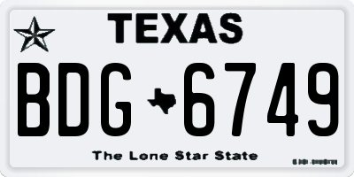TX license plate BDG6749