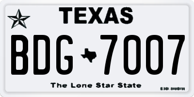 TX license plate BDG7007