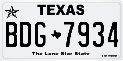 TX license plate BDG7934