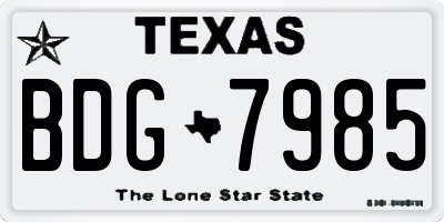 TX license plate BDG7985