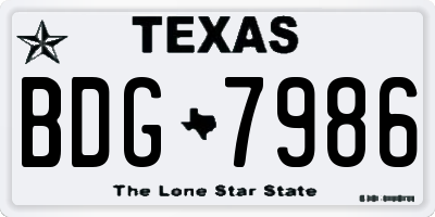 TX license plate BDG7986
