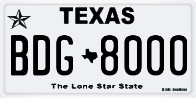 TX license plate BDG8000