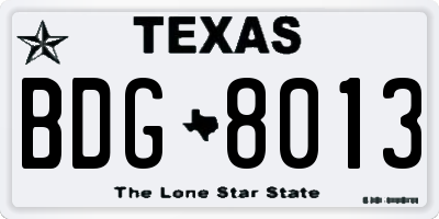 TX license plate BDG8013
