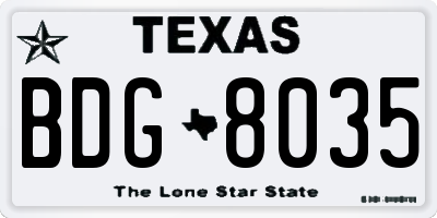 TX license plate BDG8035