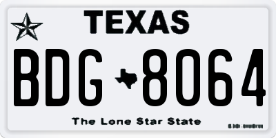 TX license plate BDG8064