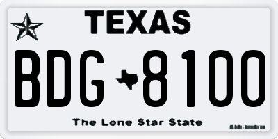 TX license plate BDG8100