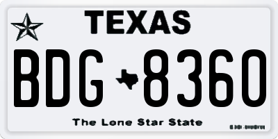TX license plate BDG8360