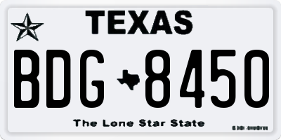 TX license plate BDG8450