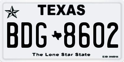 TX license plate BDG8602